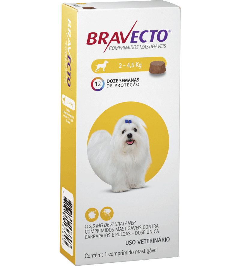 Bravecto para Cães de 2 a 4,5 kg - 112,5 mg - 1 Unidade