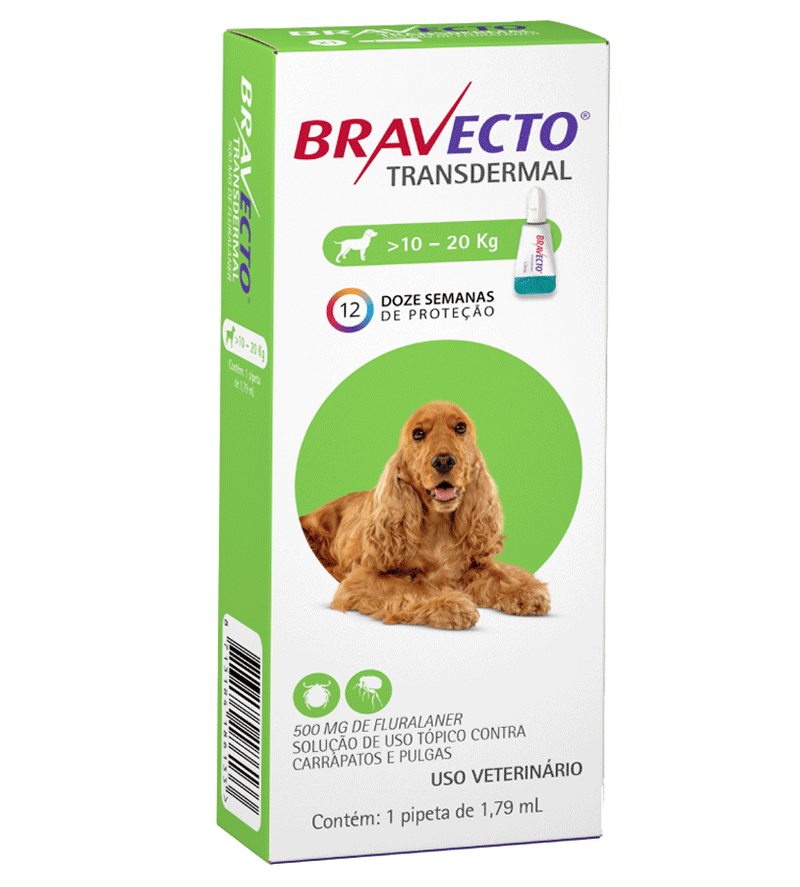 Bravecto Transdermal para Cães de 10 a 20 Kg - 500 mg - 1 Unidade