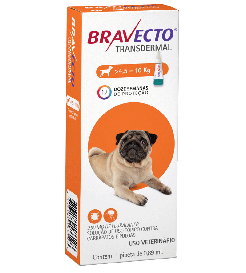 Bravecto Transdermal para Cães de 4,5 a 10 Kg - 250 mg - 1 Unidade