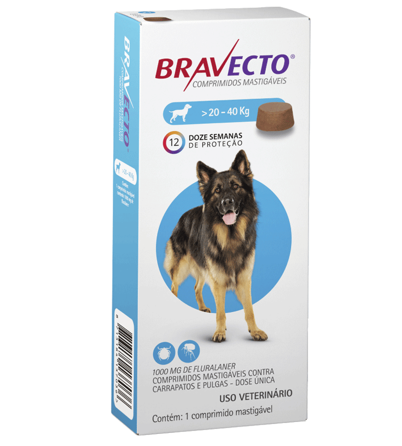 Bravecto para Cães de 20 a 40 kg - 1000 mg - 1 Unidade