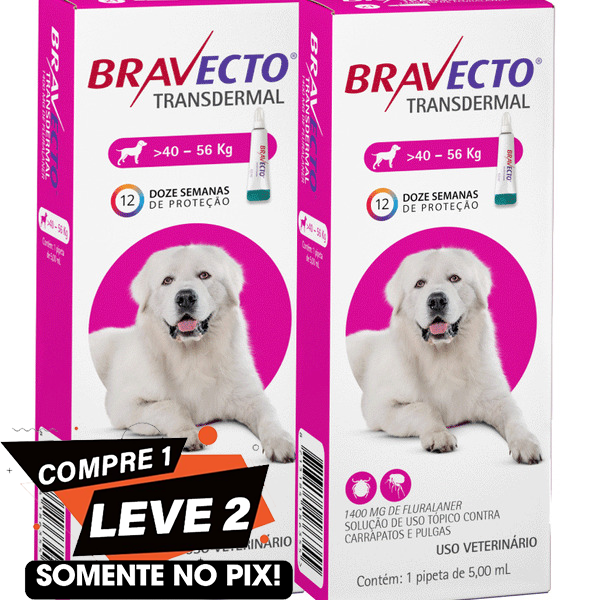 Bravecto Transdermal para Cães de 40 a 56 Kg - 1400 mg - 2 Unidades
