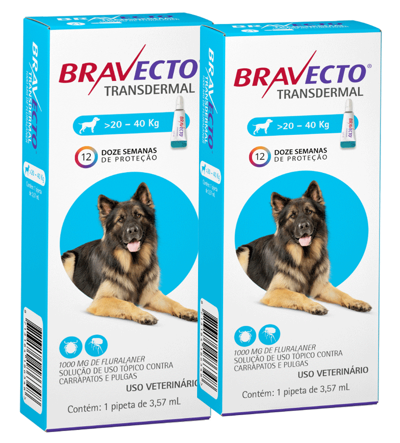 Bravecto Transdermal para Cães de 20 a 40 Kg - 1000 mg - 2 Unidades