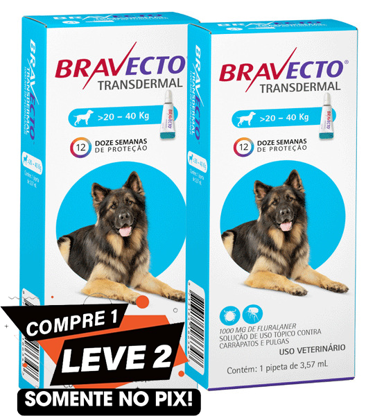 Bravecto Transdermal para Cães de 20 a 40 Kg - 1000 mg - 2 Unidades