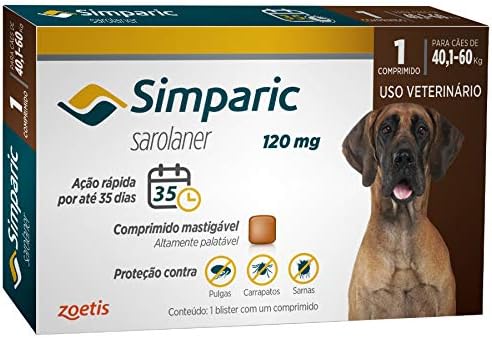 Antipulgas Zoetis Simparic 120 Mg Para Cães 40,1 A 60 Kg - 1 Comprimido