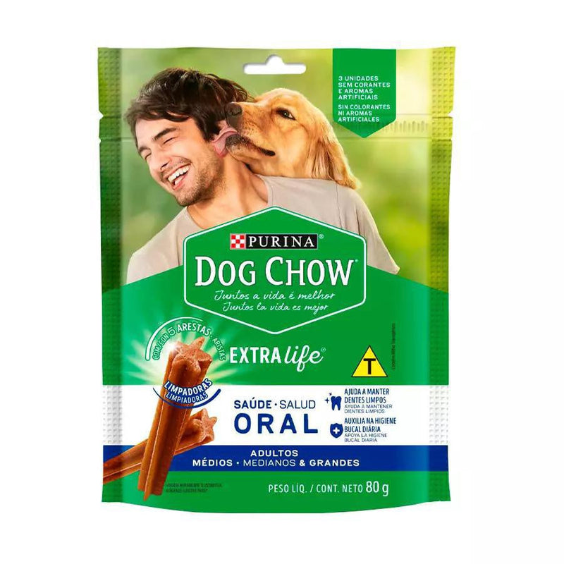 Petisco Dog Chow Oral Extra Life Cães Raças Médias e Grandes 80g